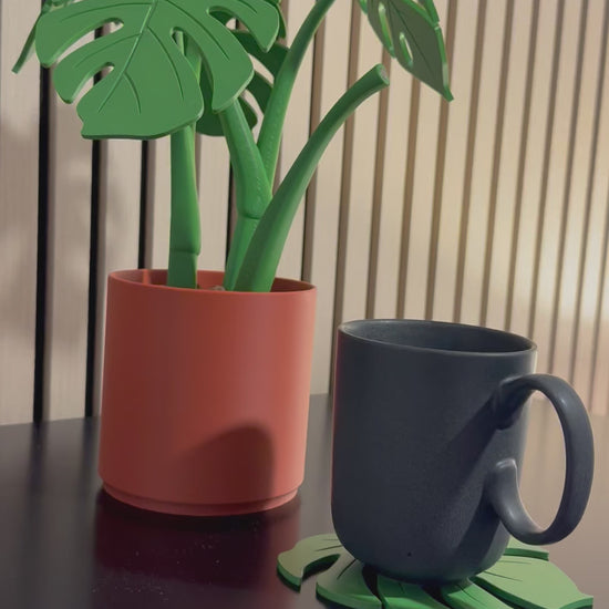 Putting the coaster back onto the plant using magnets